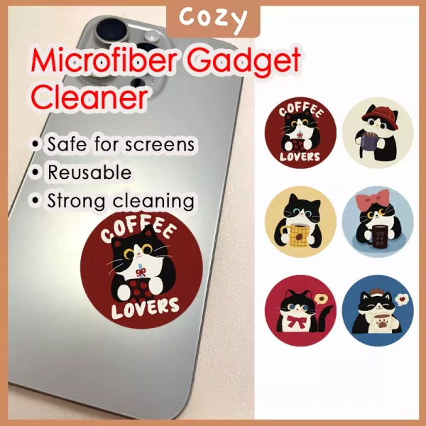 Coffee Cat Phone Screen Cleaner, Microfiber Sticky Gadget for All Screens